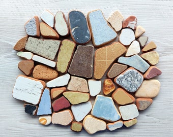 Adriatic Sea Ceramics Combo: Collectors' Dream! Vibrant Mosaic Art Tiles in Assorted Hues for Beach Lovers, Beige Pottery Lot