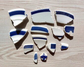 Retro Beach Pottery Collection - 13 Pcs of Old Cup Shards - DIY Ocean Art & Crafts - Croatian Coastal Gift - Vintage Sea Pottery