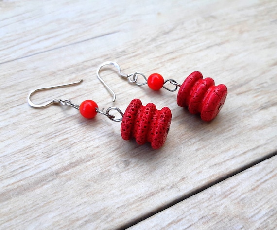 caramel swirl design Christmas gift boho chic perfect gift Most popular earrings red coral and mookaite jasper earrings Birthday gift