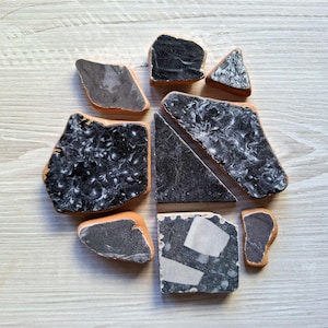 Black Sea Ceramics: 9 Pieces of Authentic Adriatic Beach Pottery, Crafters Dream & Unique Gift Idea - Croatian Souvenir