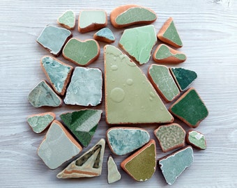 Unique Croatian Gift: 26 Pcs Green Beach Pottery Shards for DIY Mosaic Crafts, Genuine Authentic Adriatic Sea Ceramic Tiles!