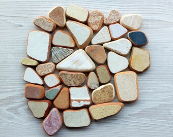 Jewelry Quality Coastal Treasure - Adriatic Sea Pottery Lot, 35 Pcs Beach Ceramic Shards - Well Processed Sea Tiles