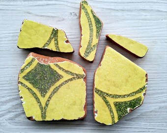 Ocean-Inspired Lemon Yellow Ceramic Tiles - Genuine Croatian Beach Pottery - Perfect Gift for Beachcombers and Sea Enthusiasts
