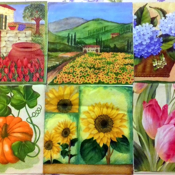Paper napkin for decoupage, 6 pcs napkin set, decoupage serviettes, floral napkins, floral serviettes, art&craft, flower art, decor paper
