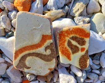 Seaside Serenity - Orange and Brown Adriatic Sea Ceramics -  Pcs Bulk Tiles, Perfect Croatian Gift, Beach Combing Pottery Finds