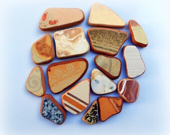 Croatian Vintage Beach Ceramics - Colorful 16-Piece Mosaic Set, Genuine Sea Tiles, Beach Combing Treasures