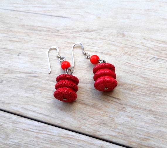 caramel swirl design Christmas gift boho chic perfect gift Most popular earrings red coral and mookaite jasper earrings Birthday gift