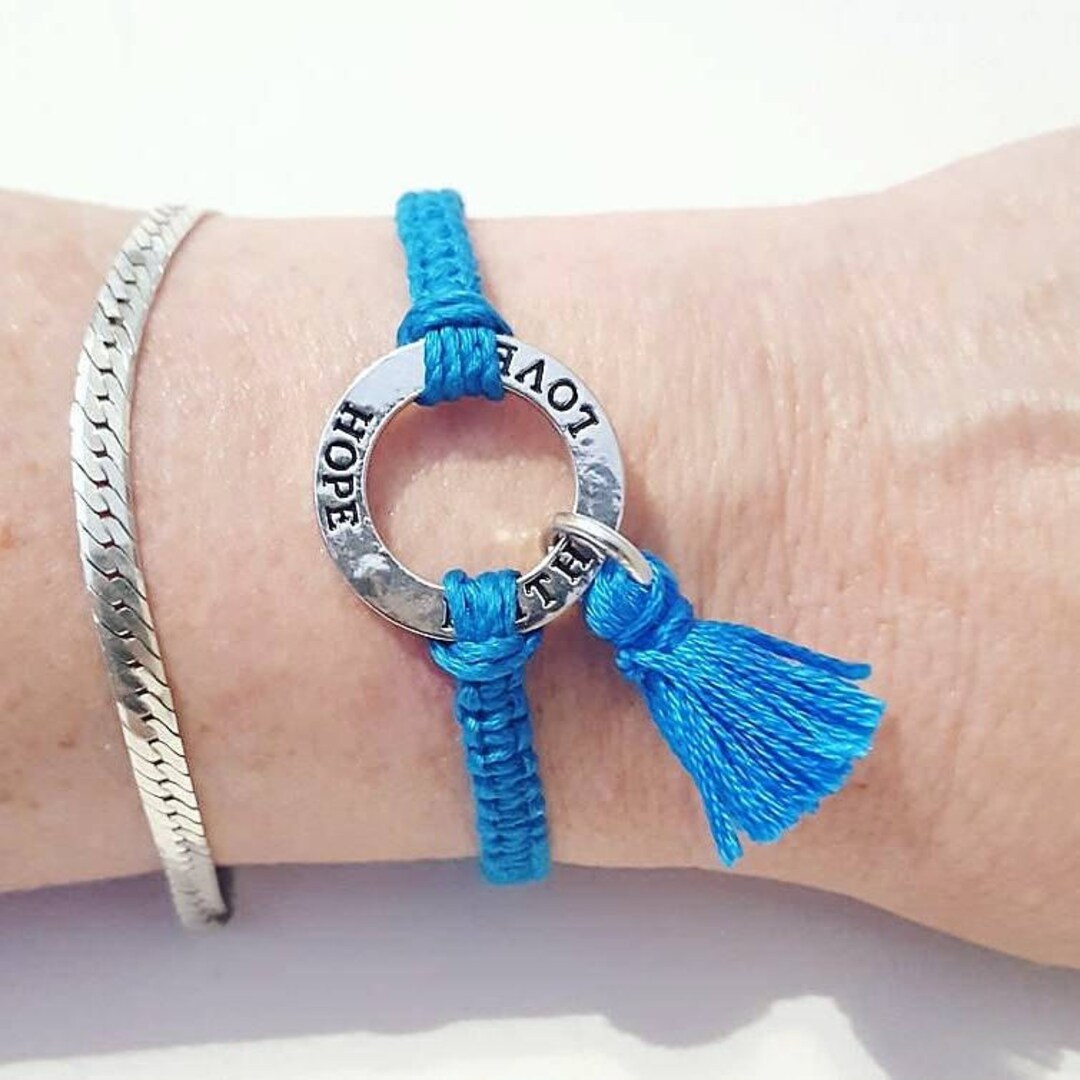 Stamped Washer Macrame Bracelet Faith Love Hope Hemp Etsy