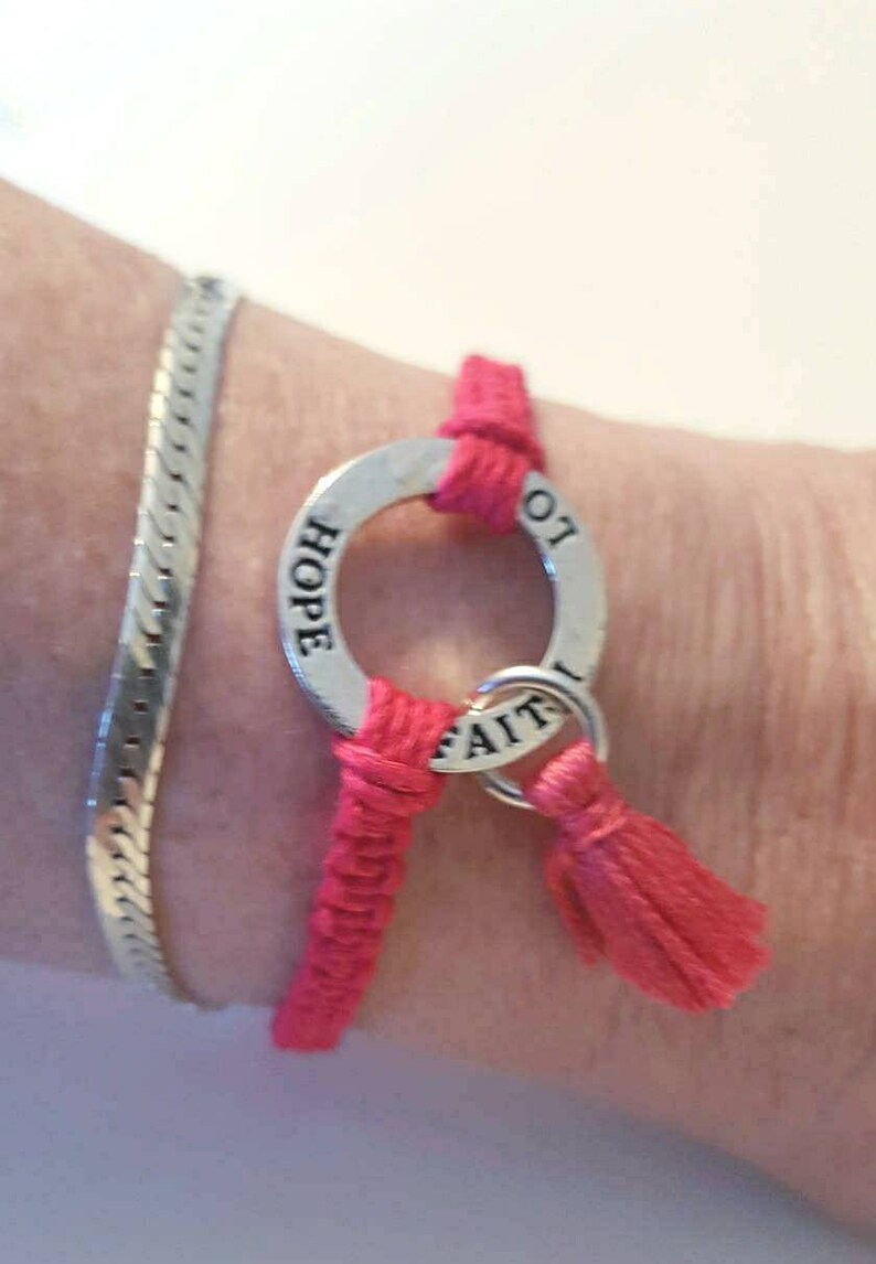 Stamped Washer Macrame Bracelet Faith Love Hope Hemp Etsy