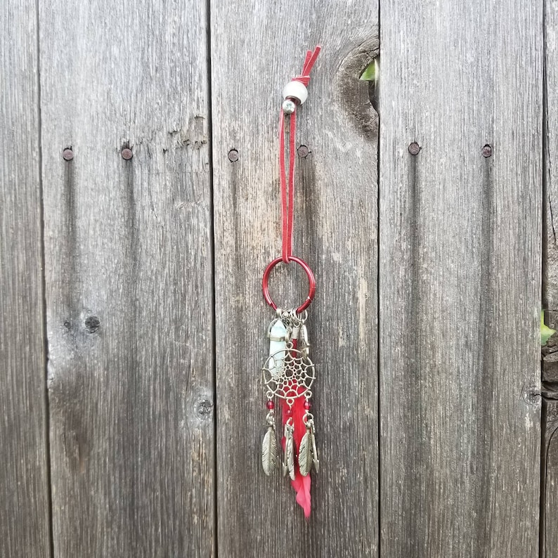 silver tone Keychain Dream Catcher key ring Hamsa Hand feathers quartz crystal arrows