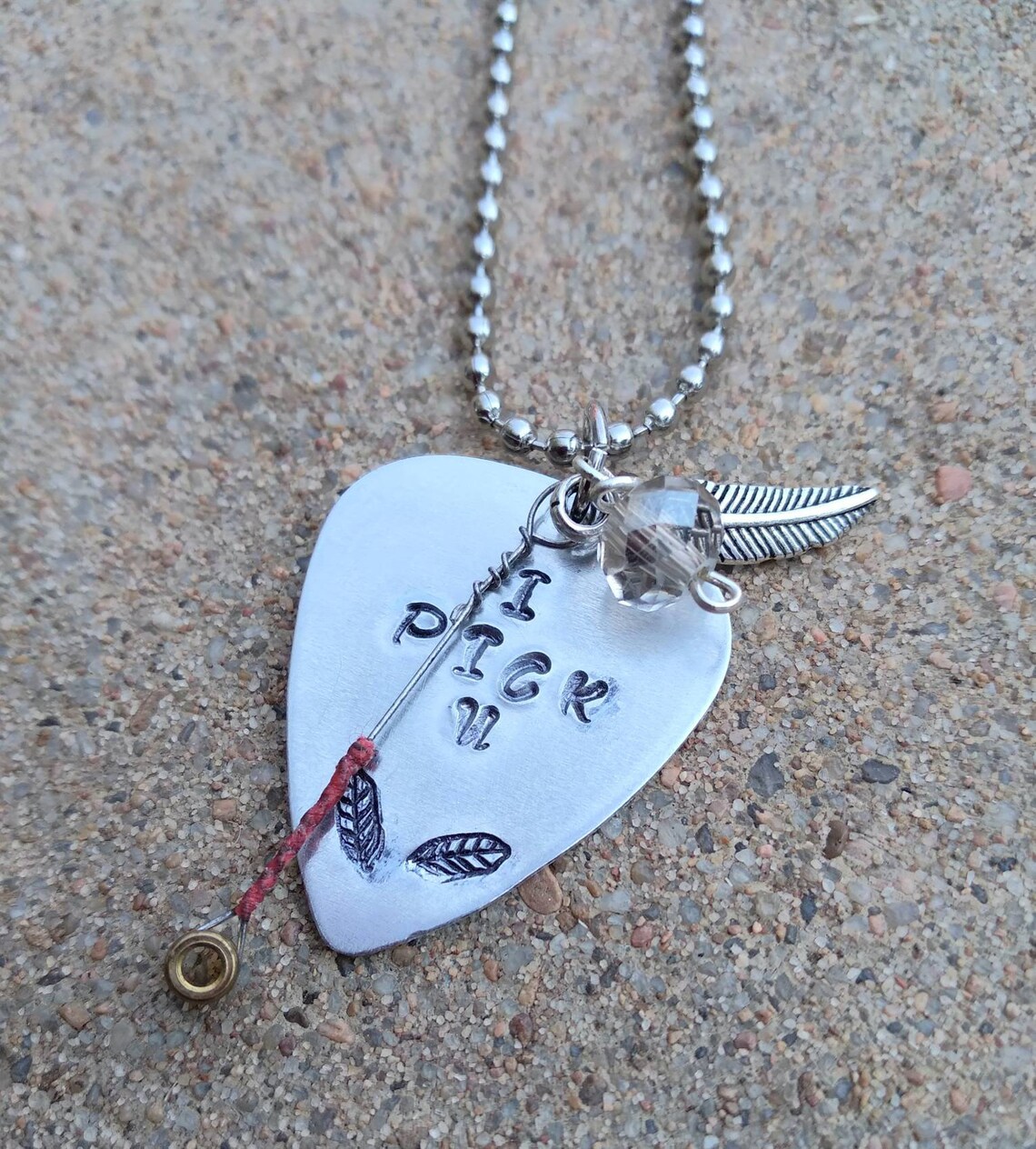 Guitar pick necklace. guitar string necklace stamped metal Etsy