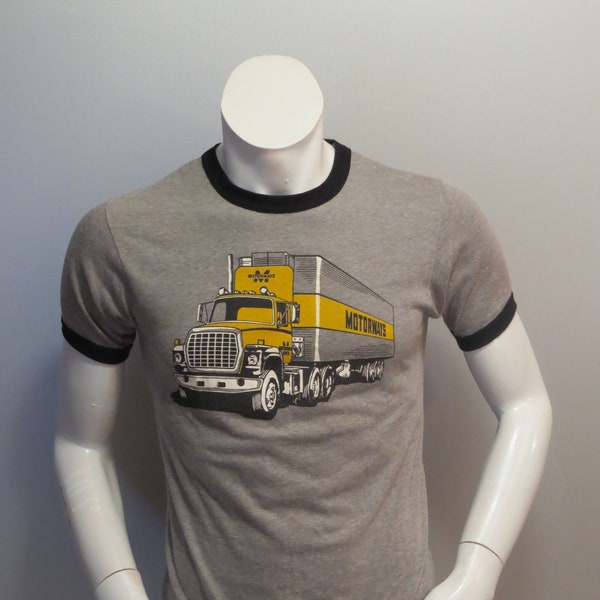 Vintage Graphic T-shirt - Motorways Transport Semi Truck Graphic - Men's Medium