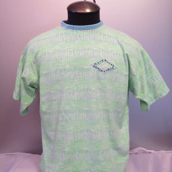 Vintage Quicksilver Shirt - World Force - Green and Blue Tie Dye - Men's Small