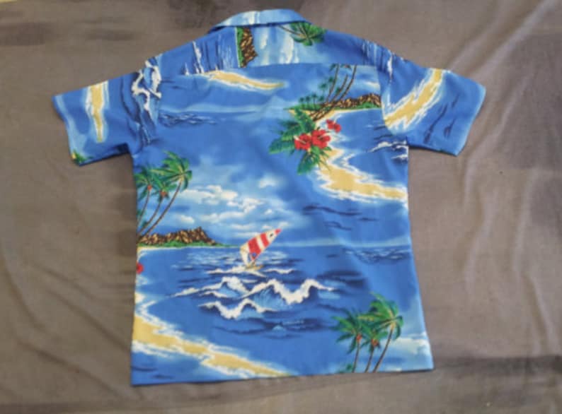 Mens Large Windsurfing Island Theme 1980s Hawaiian Shirt Maker Unknown