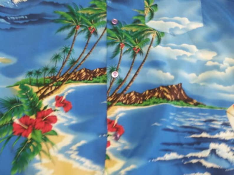 Mens Large Windsurfing Island Theme 1980s Hawaiian Shirt Maker Unknown