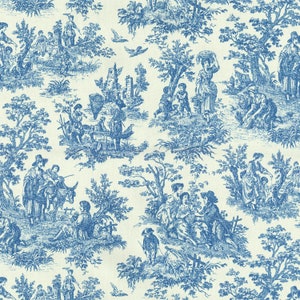 VTG Country Life French Country Toile Fabric Garnet/BLUE - 58
