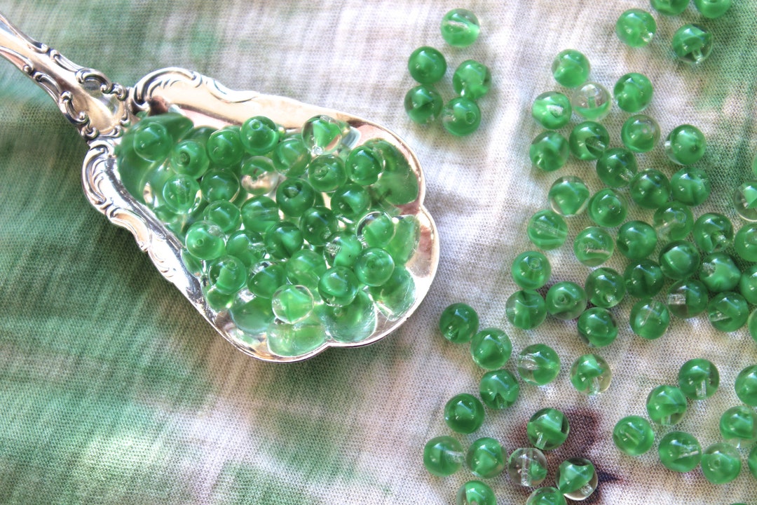 Green Vintage German Glass Beads 6mm 50pc Etsy