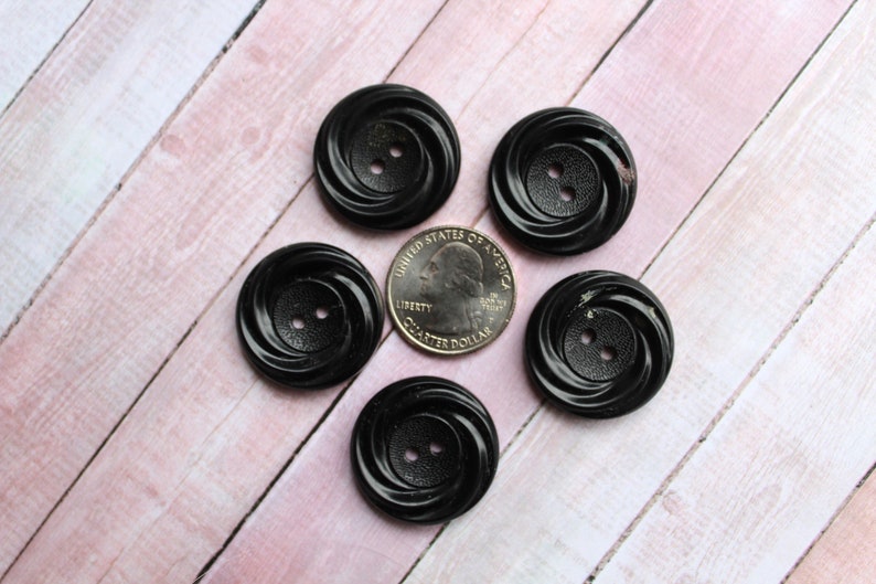 Set of 5 Vintage Black Swirl Buttons