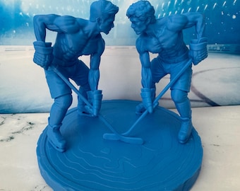 Statuetta di giocatore di hockey stampata in 3D: accesa rivalità, decorazione per appassionati di libri.