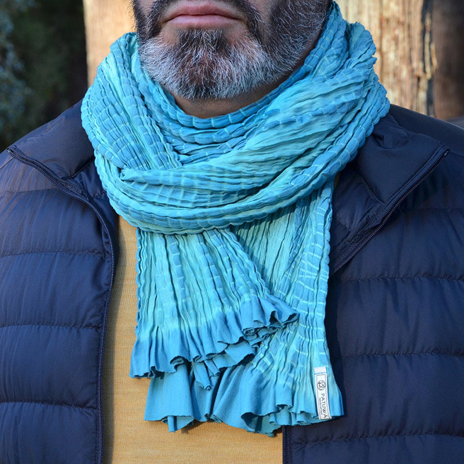 Long blue scarf. Mens womens Japanese clothing custom made in Etsy