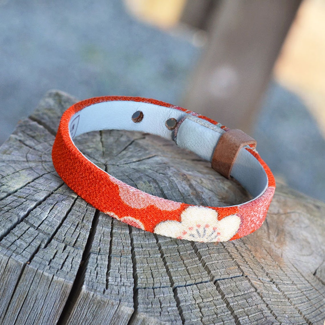 Japanese kimono & leather bracelet. Mens womens amulet gift. Etsy