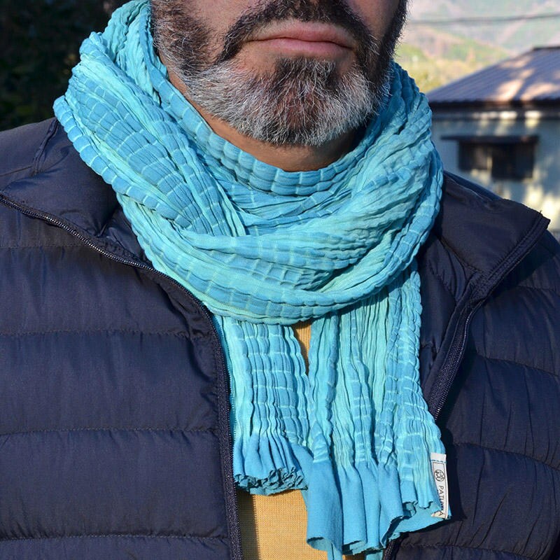 Long blue scarf. Mens womens Japanese clothing custom made in Etsy