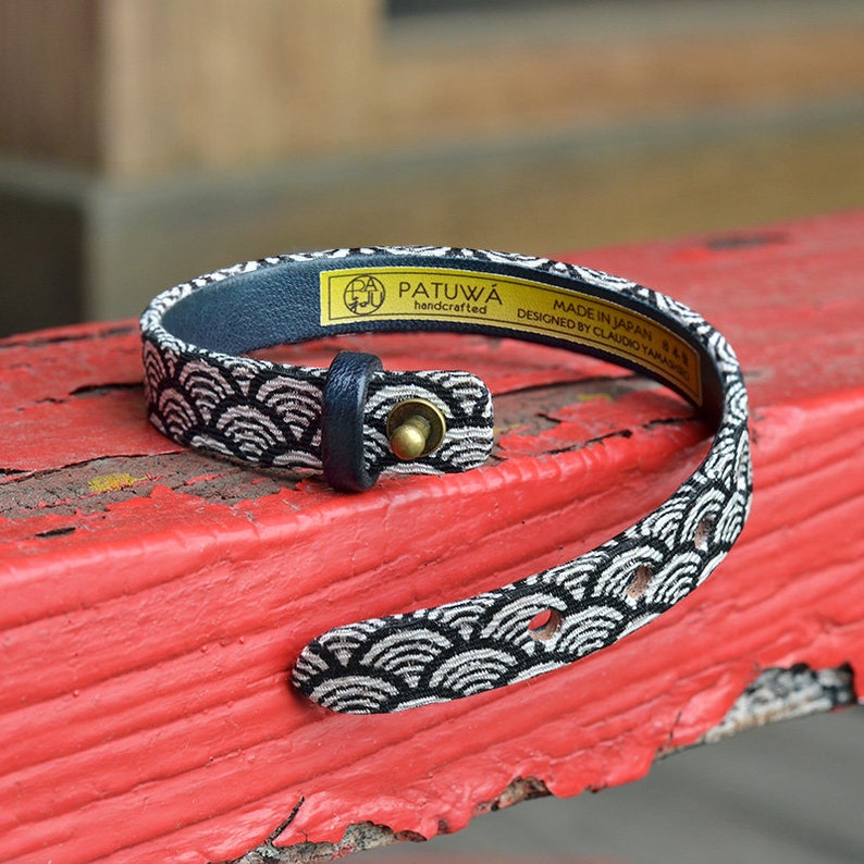 Japanese kimono art & leather bracelet. Mens womens jewelry Etsy