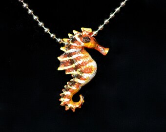 Seahorse necklace, Sea horse pendant, Realistic Seahorse necklace. Painted Seahorse necklace