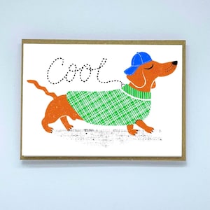 Carte teckel, carte de voeux pour chien saucisse, anniversaire de chien Weiner, carte pour amoureux des chiens, art promeneur de chien, illustration de chien mignon, cadeau pour propriétaire d'animal de compagnie