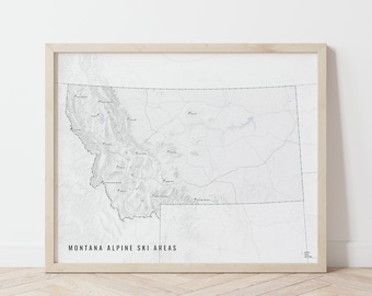 Montana Ski Map - Big Sky, Moonlight, Bridger Bowl, Red Lodge, Snowbowl, Lost Trail Powder Mountain, Discovery, Great Divide, Showdown