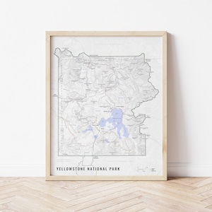 Yellowstone National Park Map, Yellowstone Poster, Yellowstone Wall Art, Yellowstone NP
