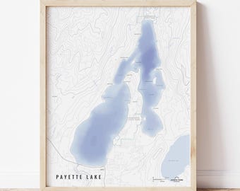 Payette Lake Bathymetry Map - Payette Lake, Payette Lake Map, Payette Lake Art, Ponderosa State Park, McCall, Idaho
