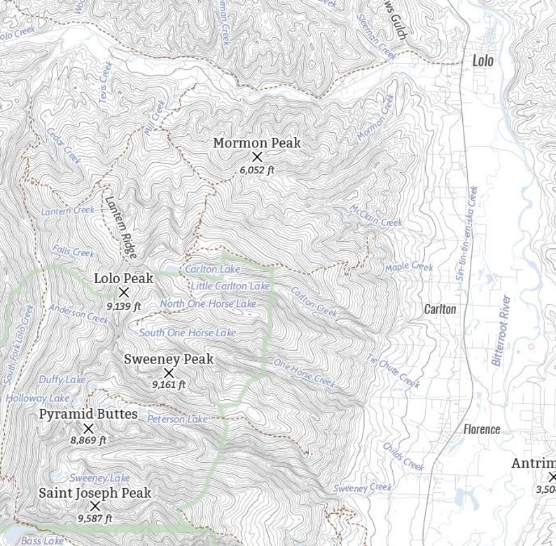 Bitterroot Valley Map Bitterroot Valley Bitterroot Range Etsy.de