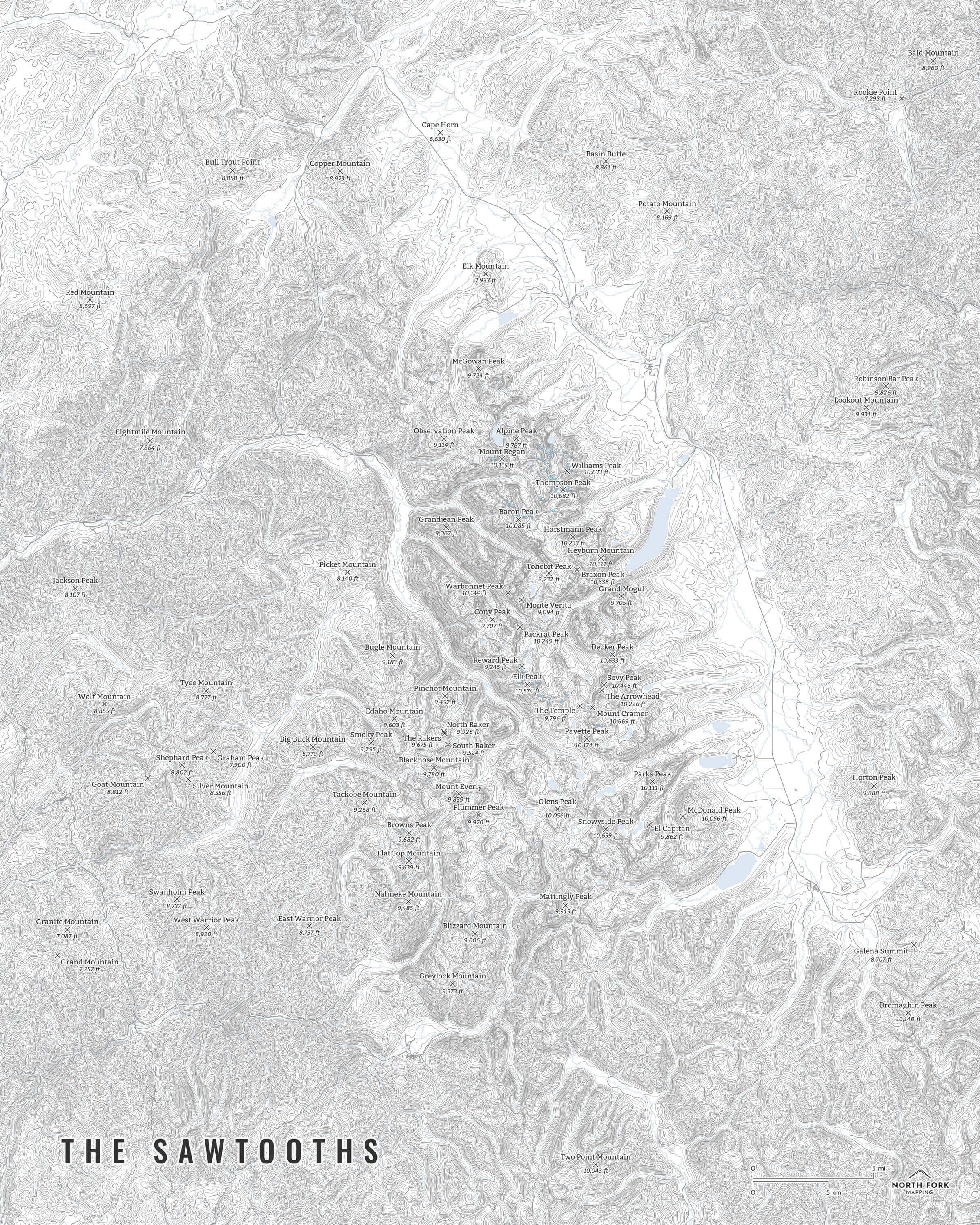 Sawtooths Map the Sawtooths, Sawtooth Mountains, Idaho Mountain Map