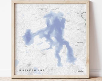 Yellowstone Lake Map, Yellowstone Poster, Yellowstone Wall Art, Yellowstone NP