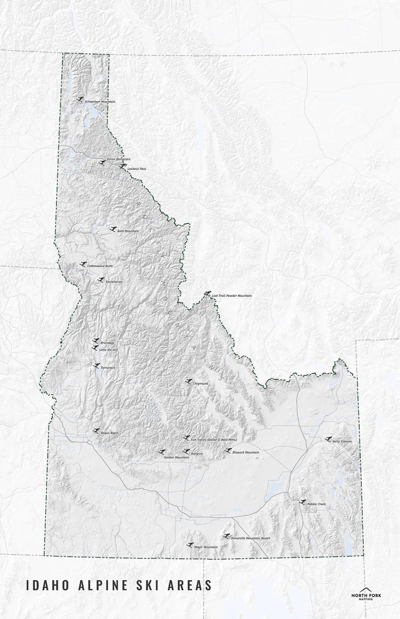 Idaho Ski Map Bogus Basin Brundage Lookout Pass Pebble Etsy