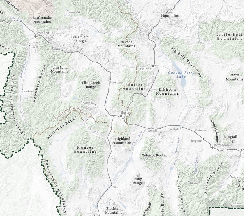 Montana Mountain Ranges Map Map of Montana Montana Map - Etsy