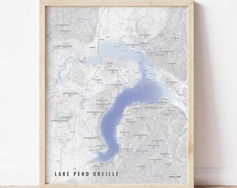 Lake Pend Oreille Bathymetry Map - Lake Pend Oreille, Lake Pend Oreille Map, Lake Pend Oreille Art, Map of Lake Pend Oreille, Sandpoint