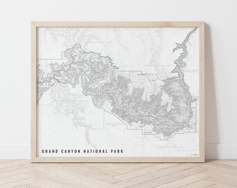 Grand Canyon National Park Map, Grand Canyon Poster, Grand Canyon Wall Art, Grand Canyon NP, Map of Grand Canyon, North Rim, South Rim
