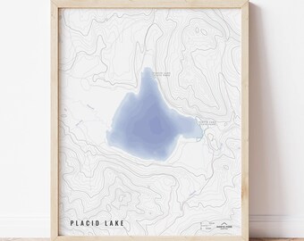 Placid Lake Bathymetry Map - Placid Lake Montana, Placid Lake art, Placid Lake print, Seeley Lake, Clearwater