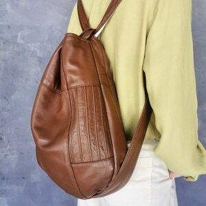 Multifunctional backpack bag, brown shoulder bag, sustainable bag made of recycled leather, unique image 4