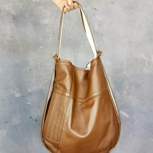 Multifunctional backpack bag, brown shoulder bag, sustainable bag made of recycled leather, unique image 5