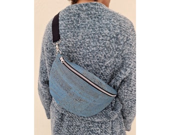 Practical hip bag, turquoise blue cork hip bag, shoulder bag with adjustable elastic strap