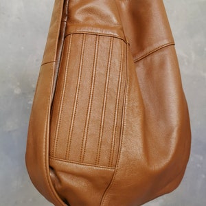 Multifunctional backpack bag, brown shoulder bag, sustainable bag made of recycled leather, unique image 7