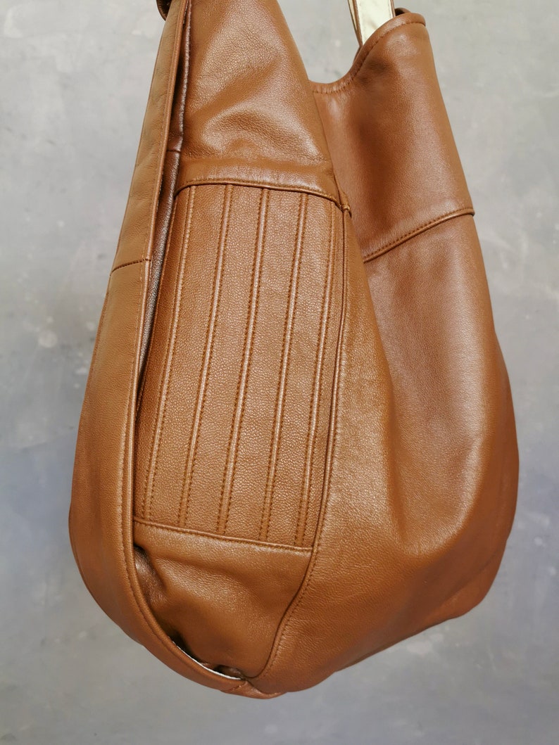 Multifunctional backpack bag, brown shoulder bag, sustainable bag made of recycled leather, unique image 7