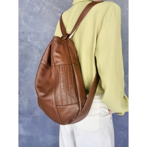 Multifunctional backpack bag, brown shoulder bag, sustainable bag made of recycled leather, unique image 1