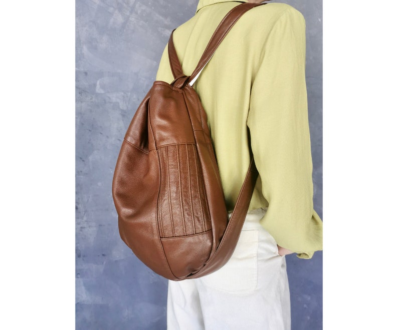 Multifunctional backpack bag, brown shoulder bag, sustainable bag made of recycled leather, unique image 1