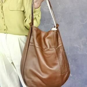 Multifunctional backpack bag, brown shoulder bag, sustainable bag made of recycled leather, unique image 3