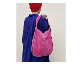 Multifunctional backpack bag, pink shoulder bag, sustainable bag made of recycled suede, unique, 2in1
