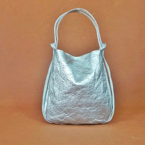 Multifunctional backpack bag, silver shoulder bag, vegan bag, Piñatex